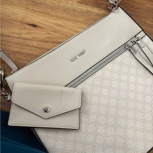 Nine West Cream Quilted Crossbody Bag with Silver Hardware